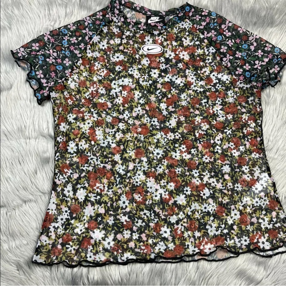 Nike Retro Sheer Floral Mesh Top Size Medium - Picture 2 of 12